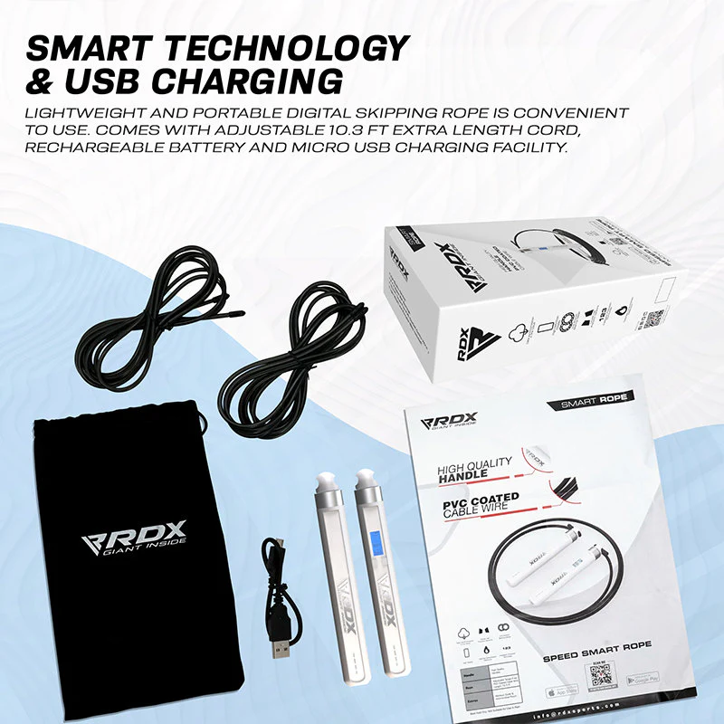 RDX 75P Rechargeable 10.3ft Smart Digital Counter Skipping Rope with USB & App - Image 5