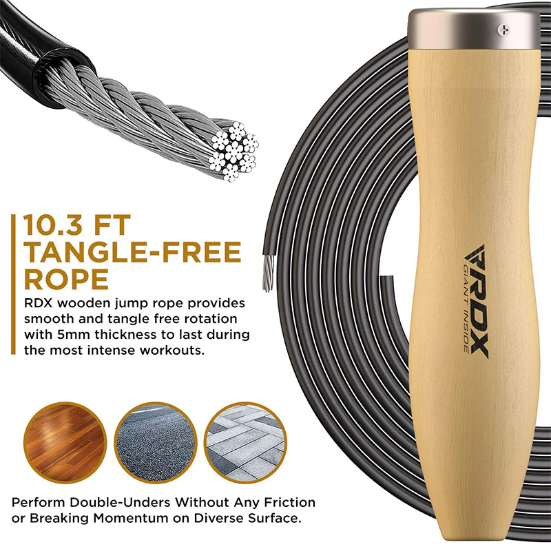 RDX BR 10.3ft Wooden Handles Skipping Rope - Image 6