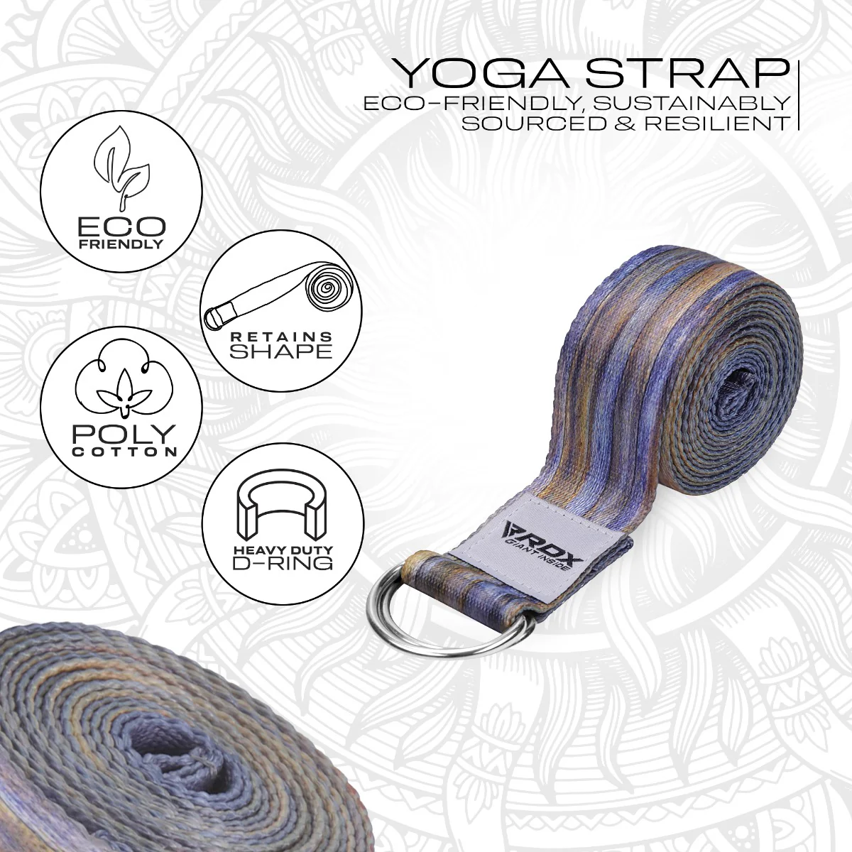 RDX F1 D-Ring Steel Buckle Cotton Yoga Strap - Image 2