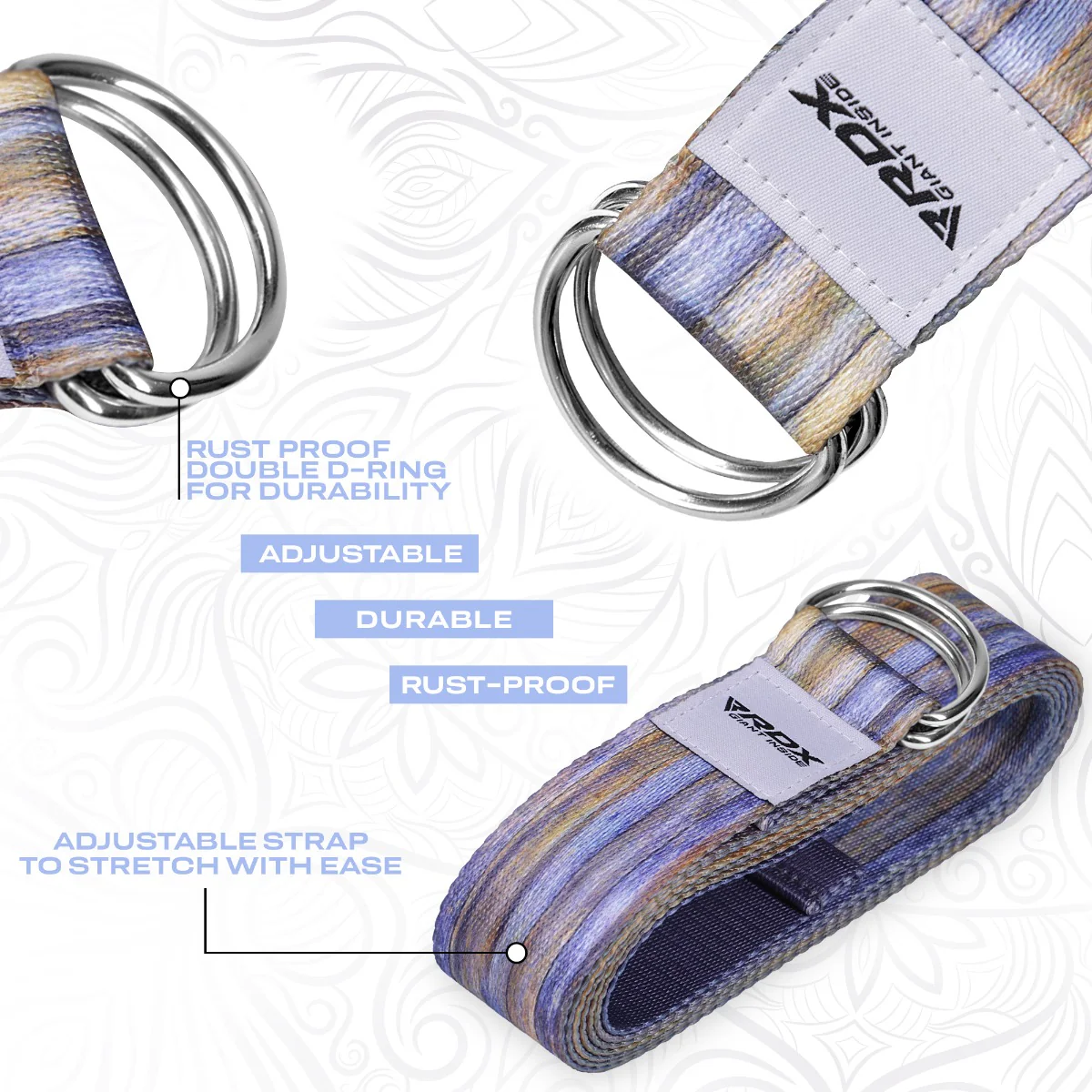 RDX F1 D-Ring Steel Buckle Cotton Yoga Strap - Image 4