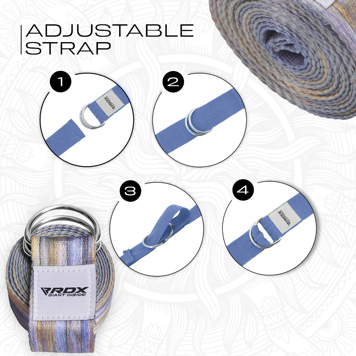 RDX F1 D-Ring Steel Buckle Cotton Yoga Strap - Image 6