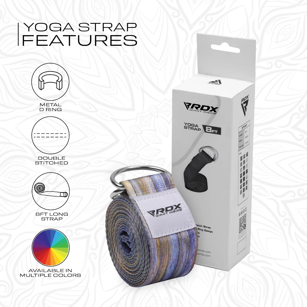 RDX F1 D-Ring Steel Buckle Cotton Yoga Strap - Image 7