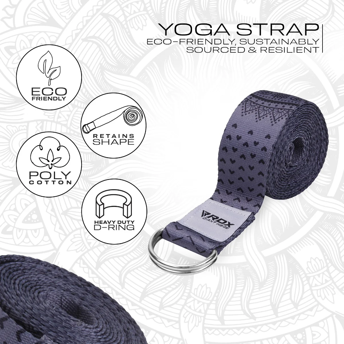 RDX F11 D-Ring Steel Buckle Cotton Yoga Strap - Image 2