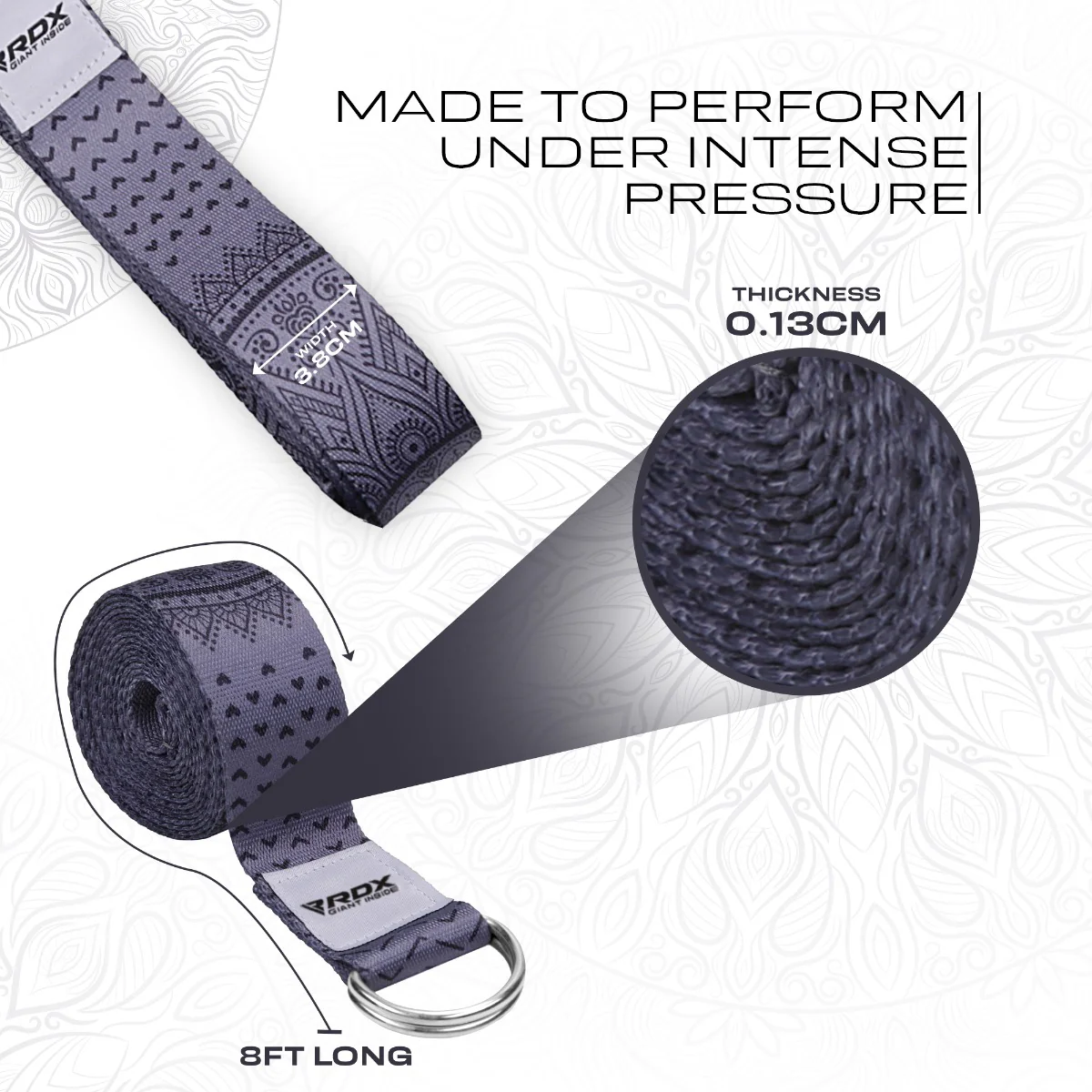 RDX F11 D-Ring Steel Buckle Cotton Yoga Strap - Image 3
