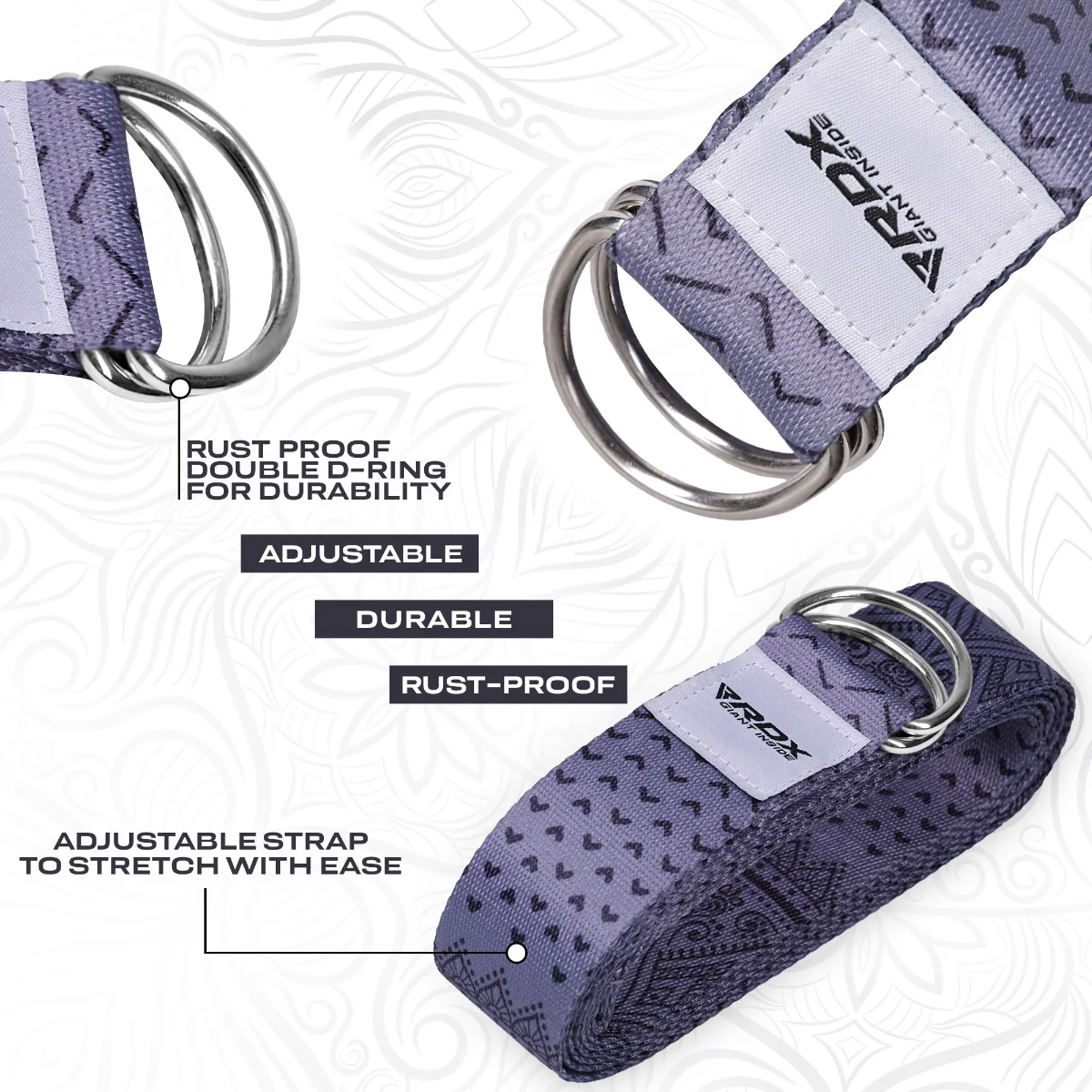 RDX F11 D-Ring Steel Buckle Cotton Yoga Strap - Image 4