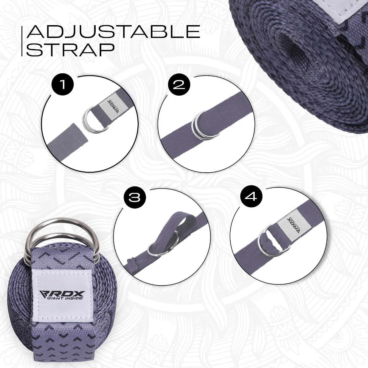 RDX F11 D-Ring Steel Buckle Cotton Yoga Strap - Image 6