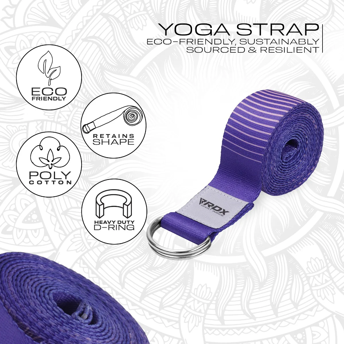 RDX F12 D-Ring Steel Buckle Cotton Yoga Strap - Image 2