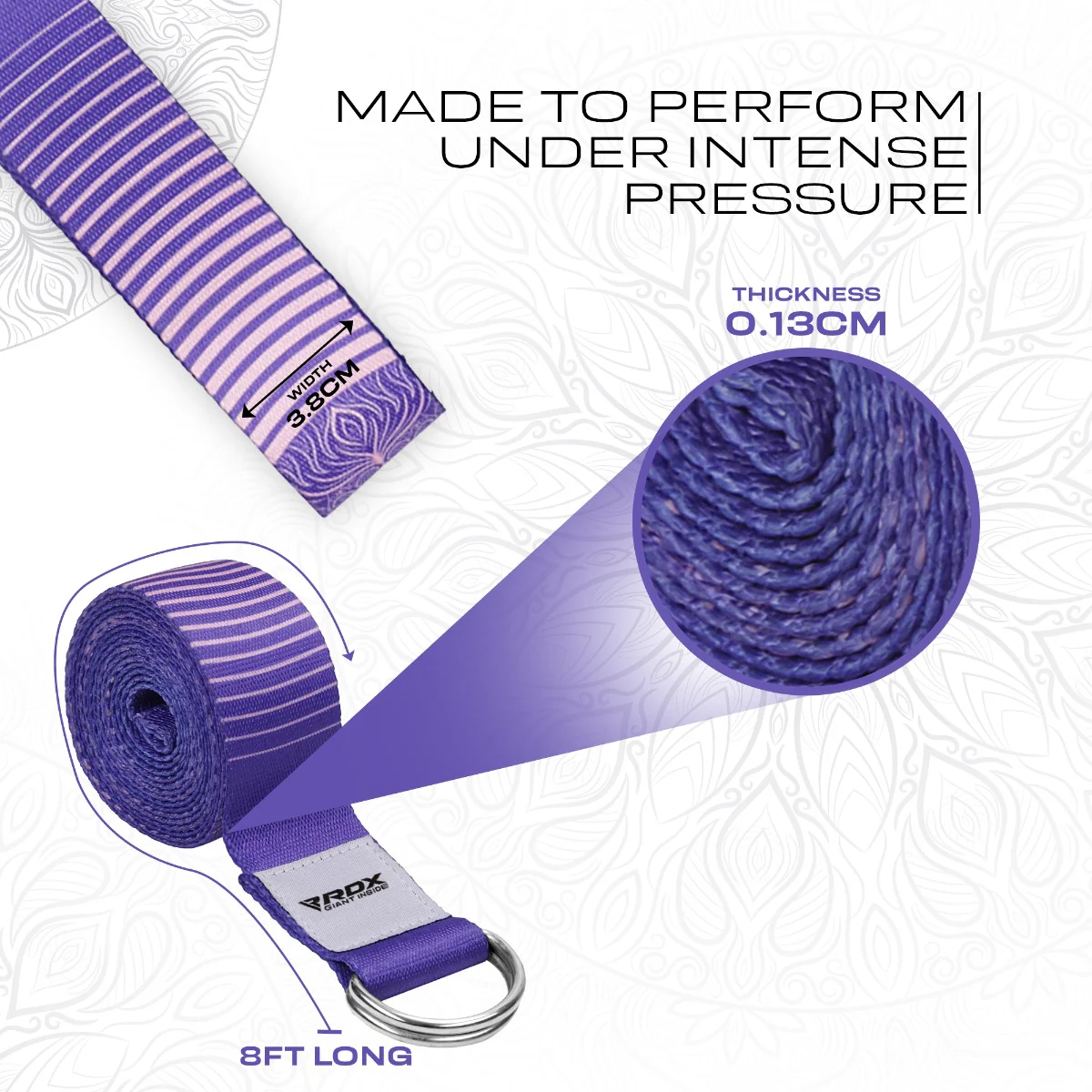RDX F12 D-Ring Steel Buckle Cotton Yoga Strap - Image 3