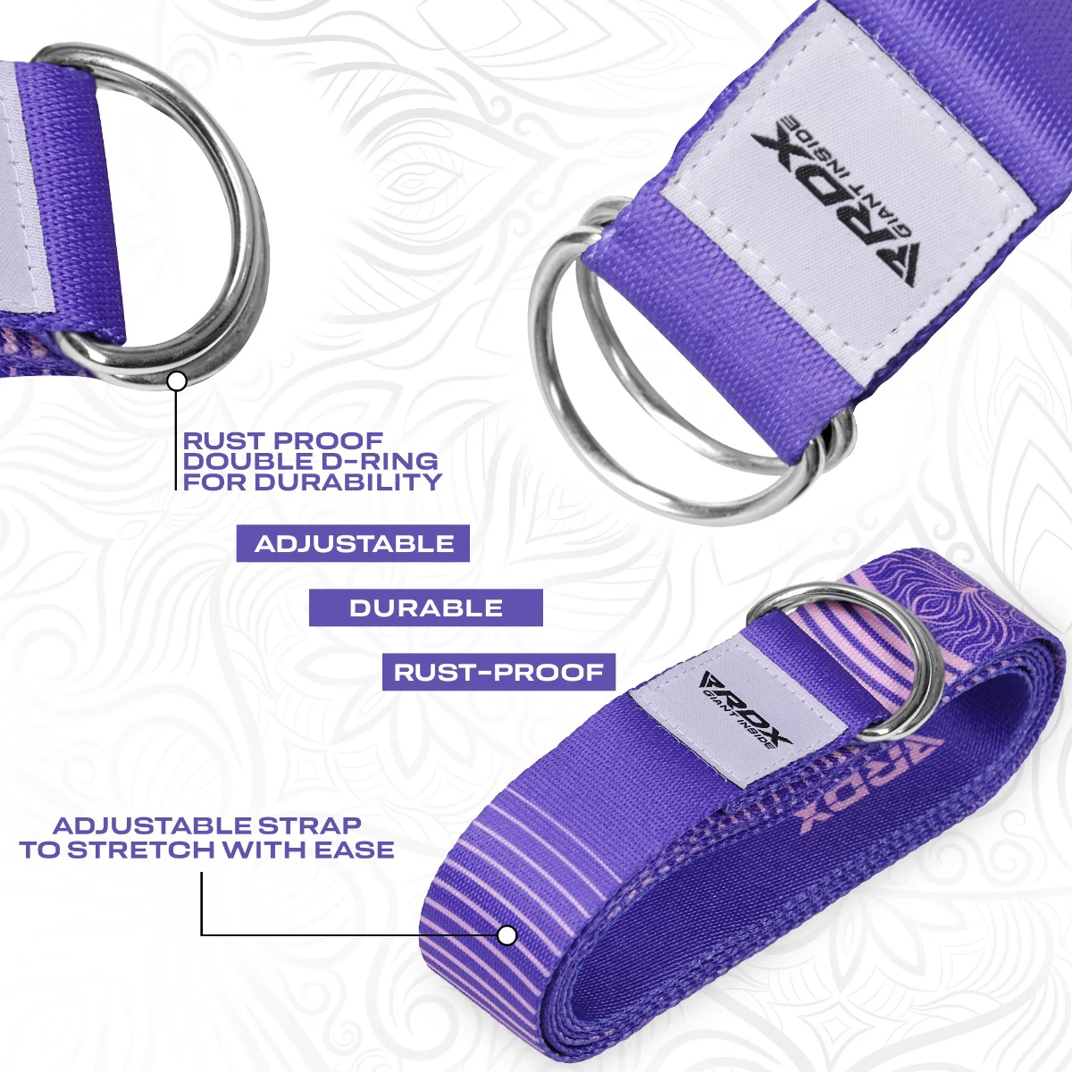 RDX F12 D-Ring Steel Buckle Cotton Yoga Strap - Image 4