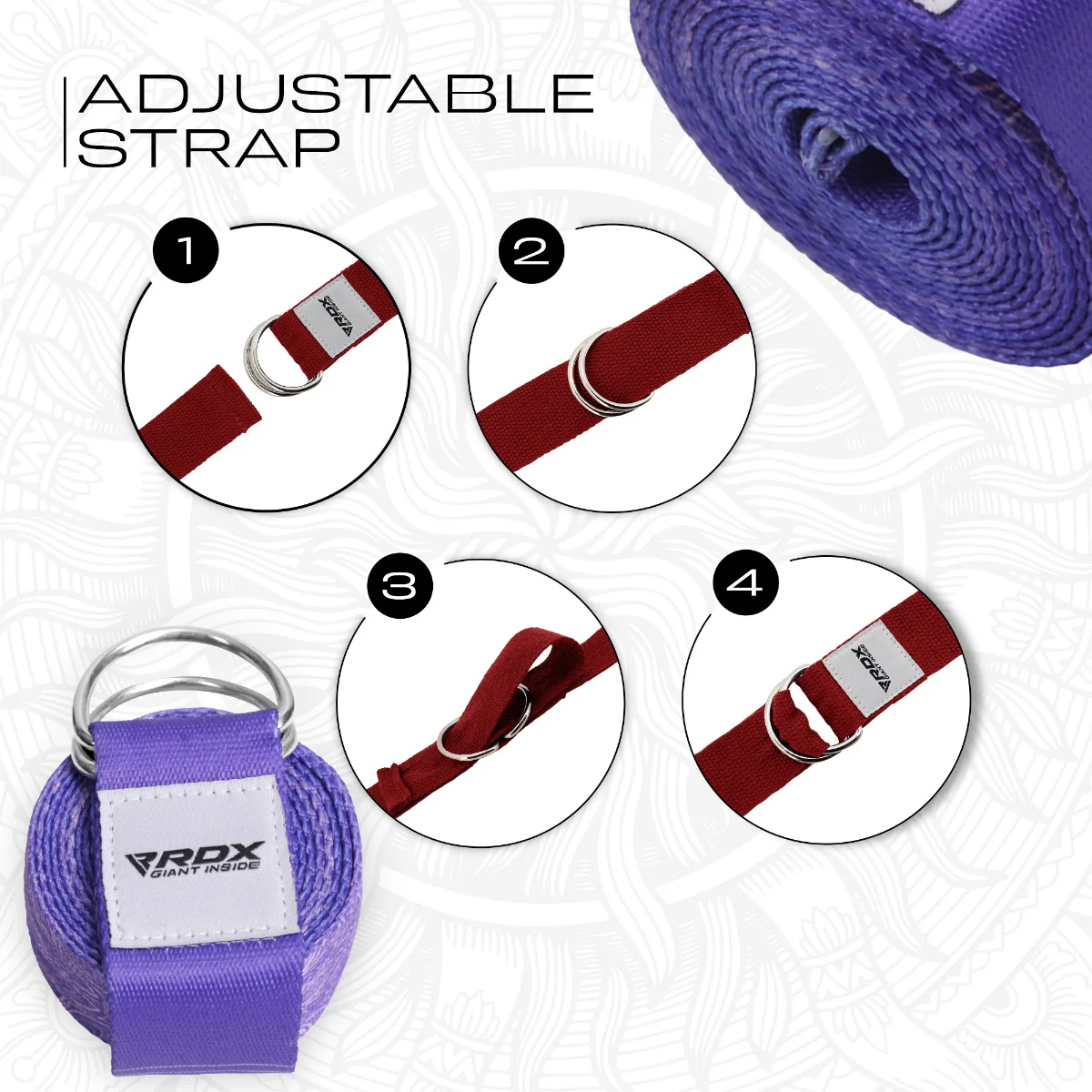 RDX F12 D-Ring Steel Buckle Cotton Yoga Strap - Image 6