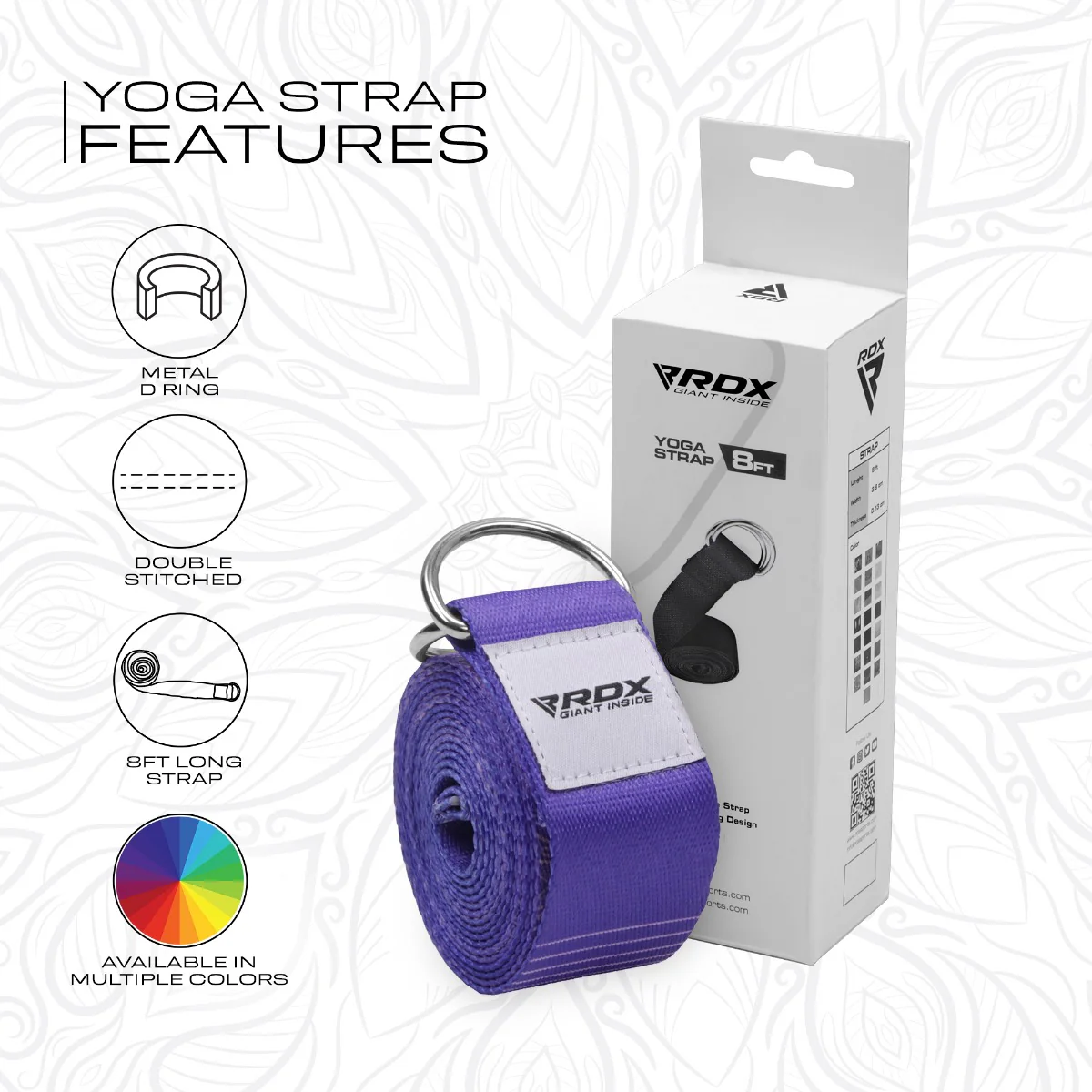 RDX F12 D-Ring Steel Buckle Cotton Yoga Strap - Image 7