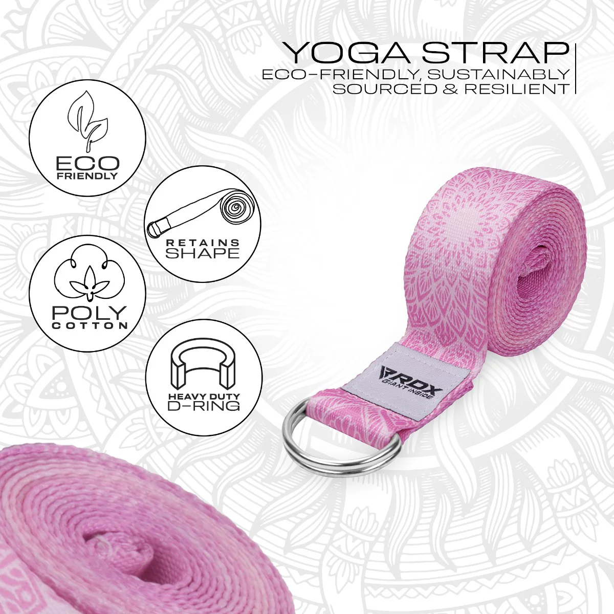 RDX F13 D-Ring Steel Buckle Cotton Yoga Strap - Image 2