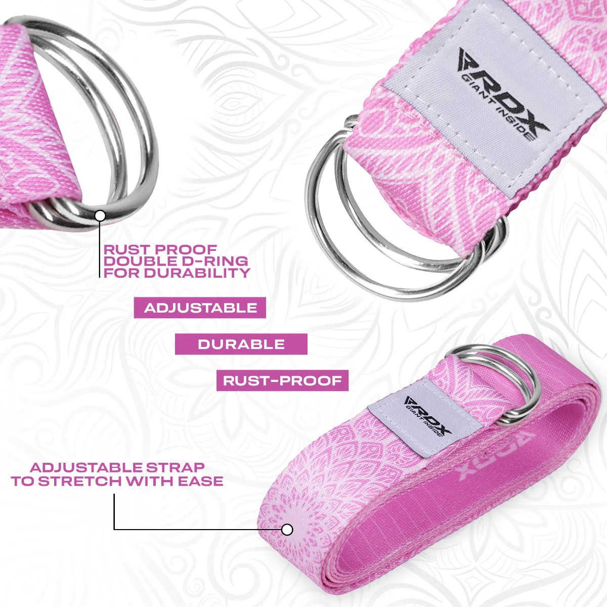RDX F13 D-Ring Steel Buckle Cotton Yoga Strap - Image 5