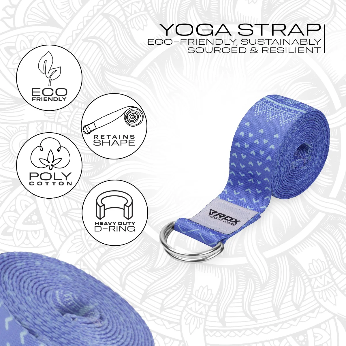 RDX F14 D-Ring Steel Buckle Cotton Yoga Strap - Image 2