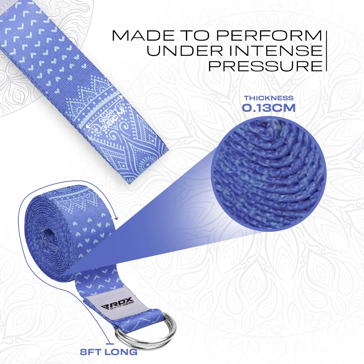 RDX F14 D-Ring Steel Buckle Cotton Yoga Strap - Image 3
