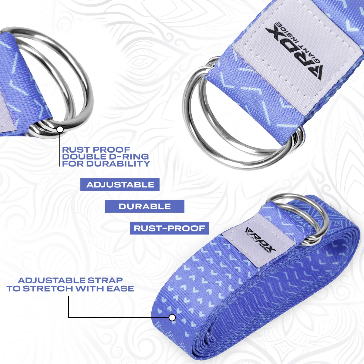 RDX F14 D-Ring Steel Buckle Cotton Yoga Strap - Image 4