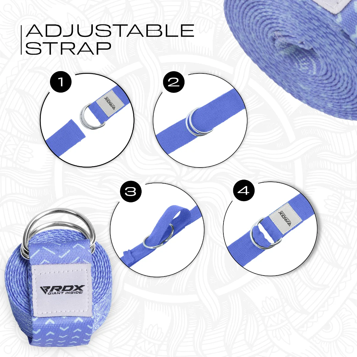 RDX F14 D-Ring Steel Buckle Cotton Yoga Strap - Image 6