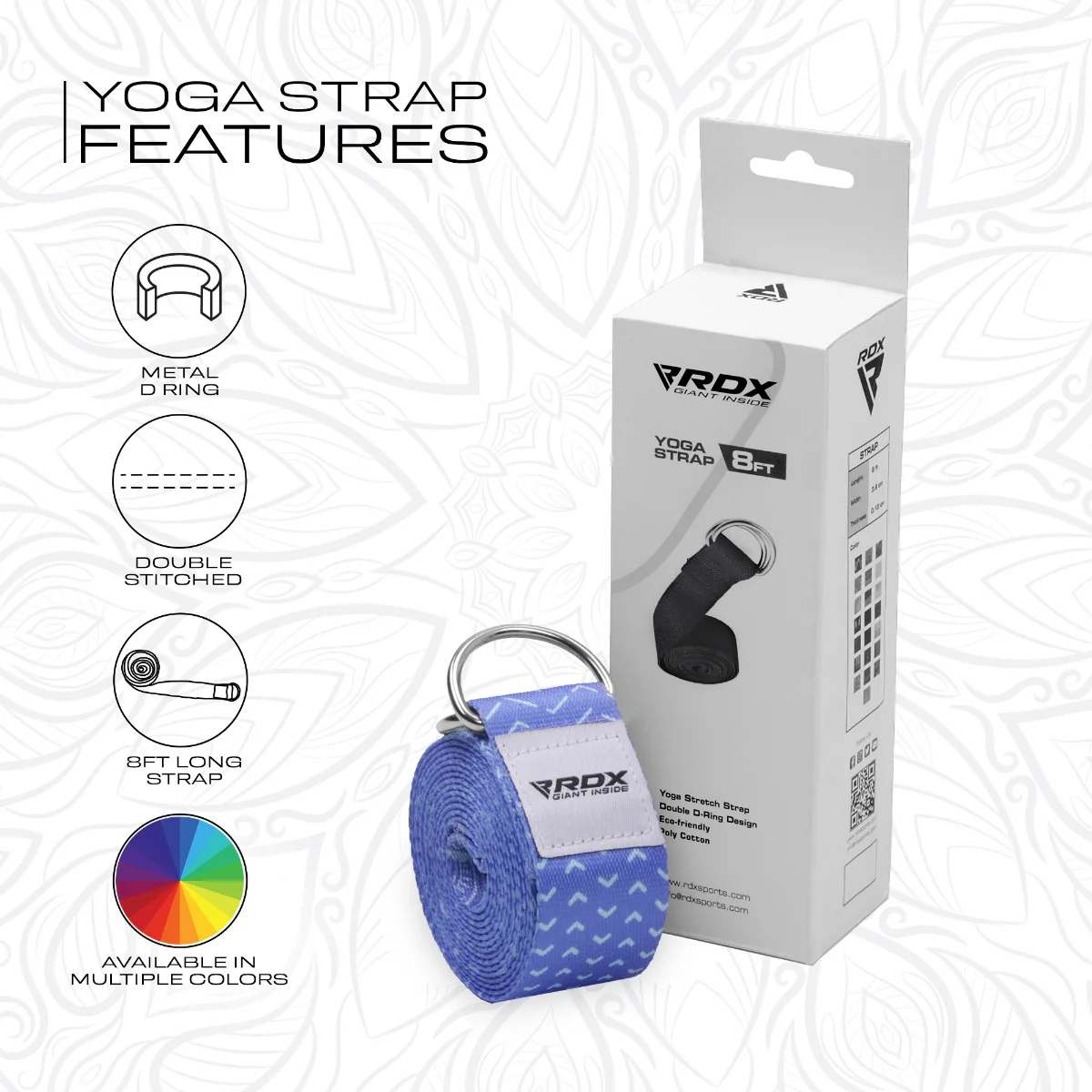 RDX F14 D-Ring Steel Buckle Cotton Yoga Strap - Image 7