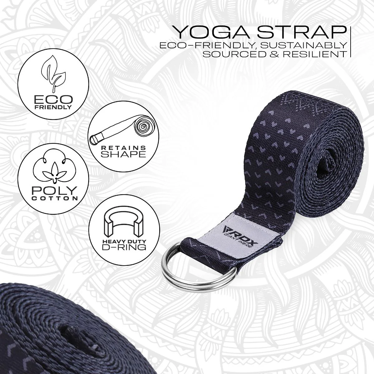 RDX F15 D-Ring Steel Buckle Cotton Yoga Strap - Image 3