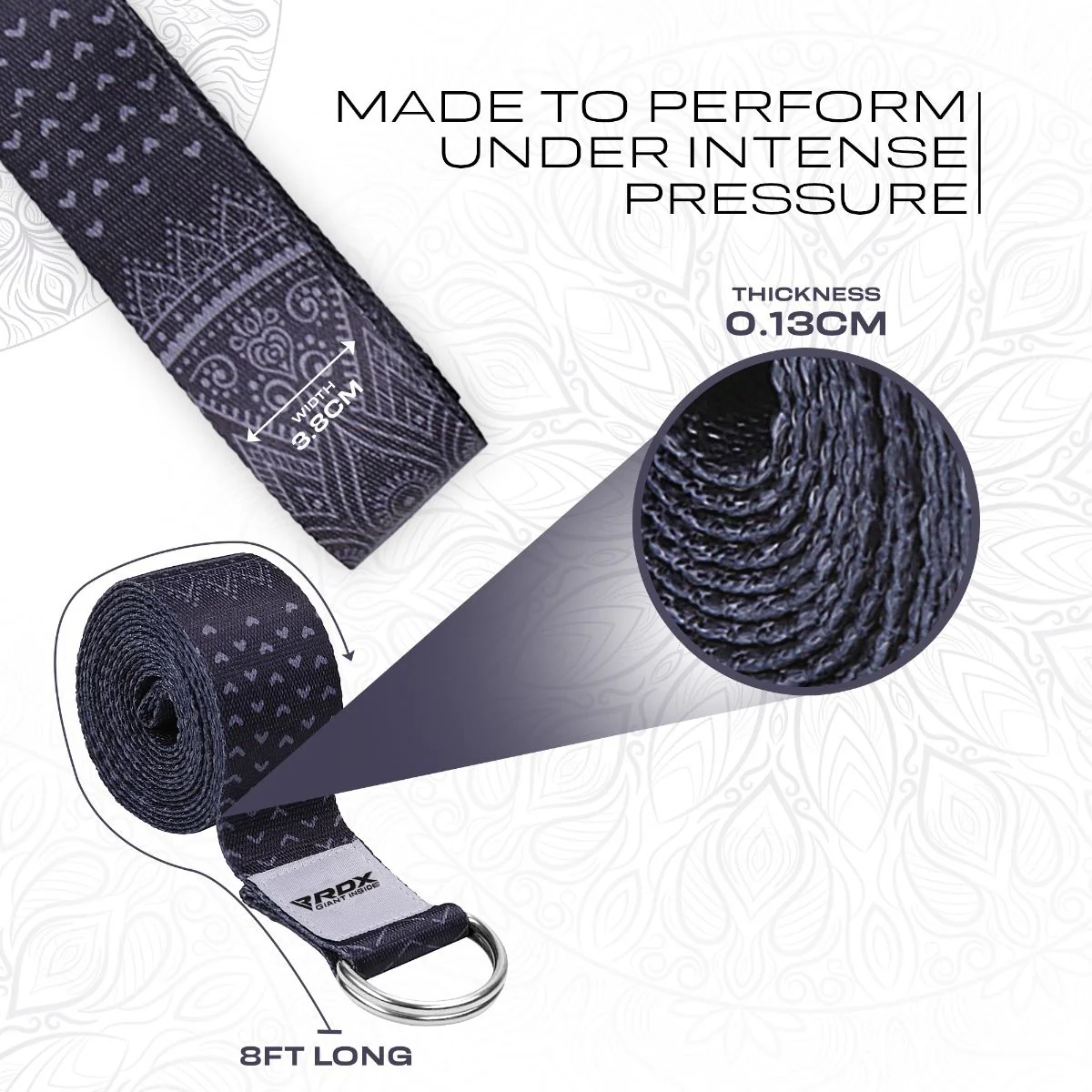 RDX F15 D-Ring Steel Buckle Cotton Yoga Strap - Image 4