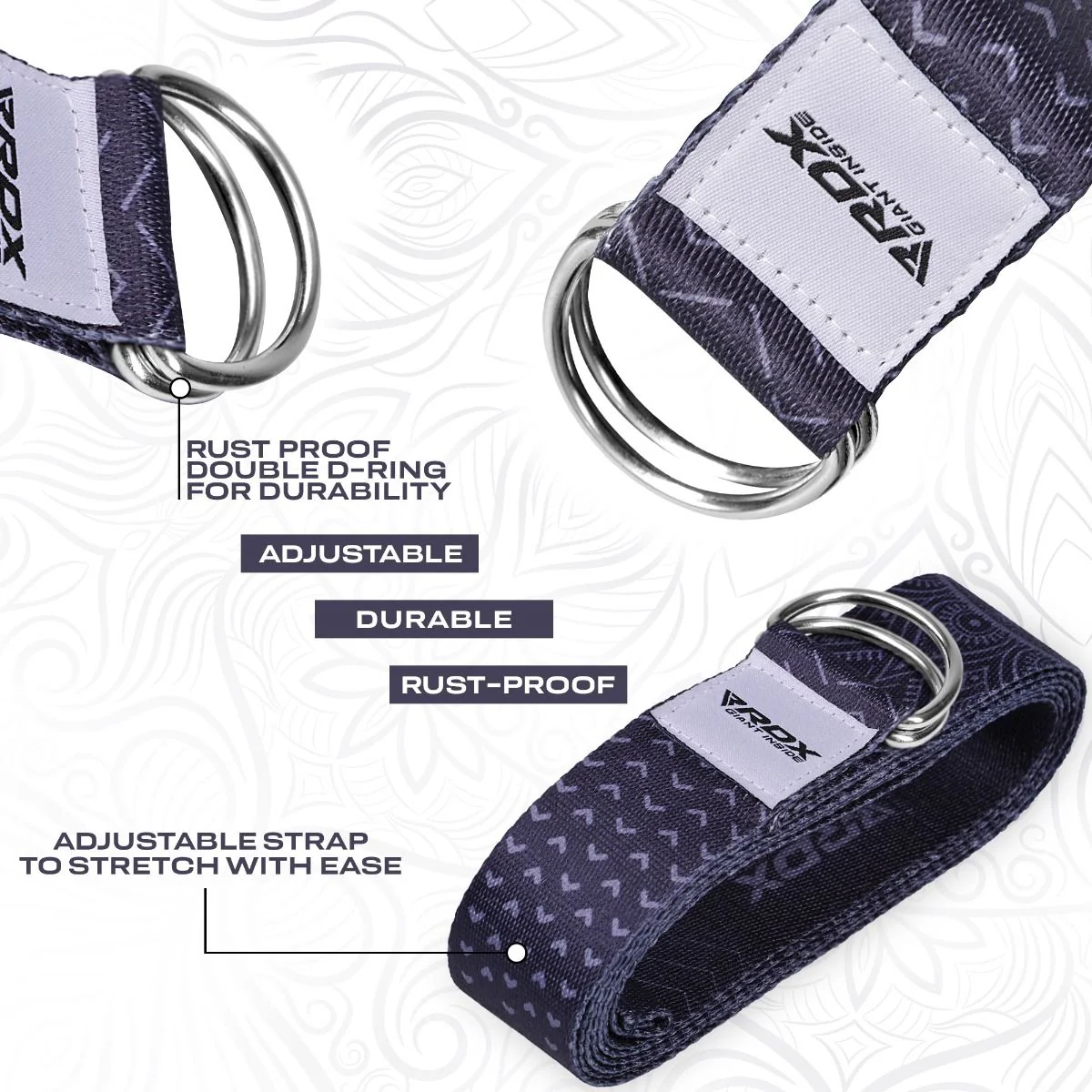 RDX F15 D-Ring Steel Buckle Cotton Yoga Strap - Image 5