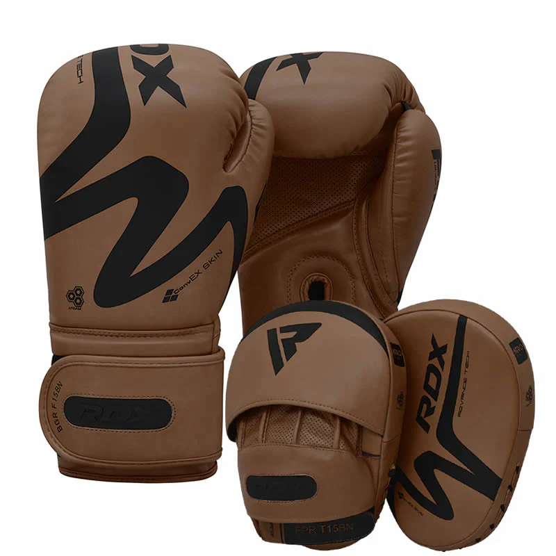 RDX T15 Nero Brown Boxing Gloves & Focus Pads - Image 11