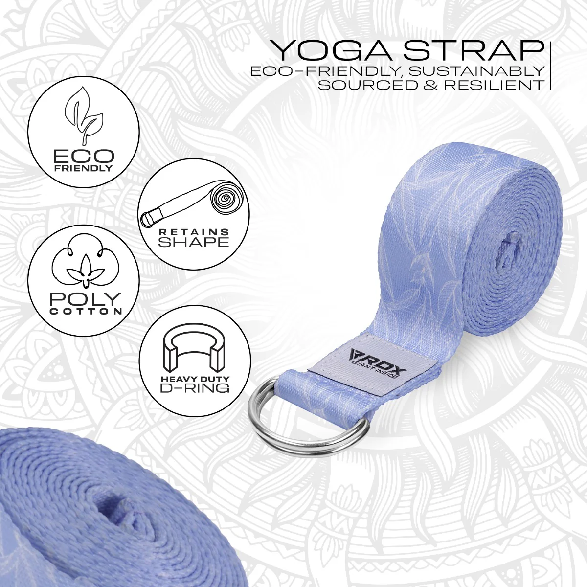 RDX F17 D-Ring Steel Buckle Cotton Yoga Strap - Image 2