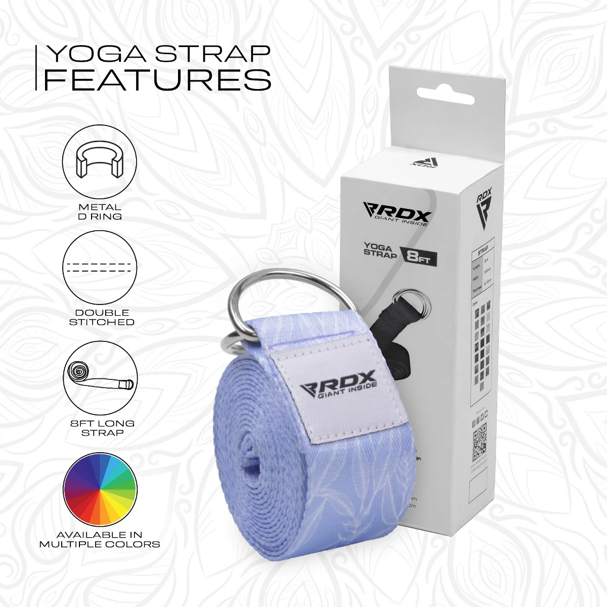 RDX F17 D-Ring Steel Buckle Cotton Yoga Strap - Image 7