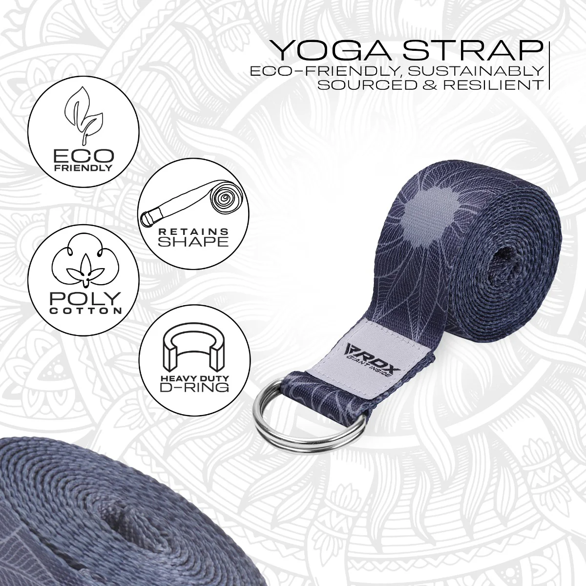 RDX F18 D-Ring Steel Buckle Cotton Yoga Strap - Image 2