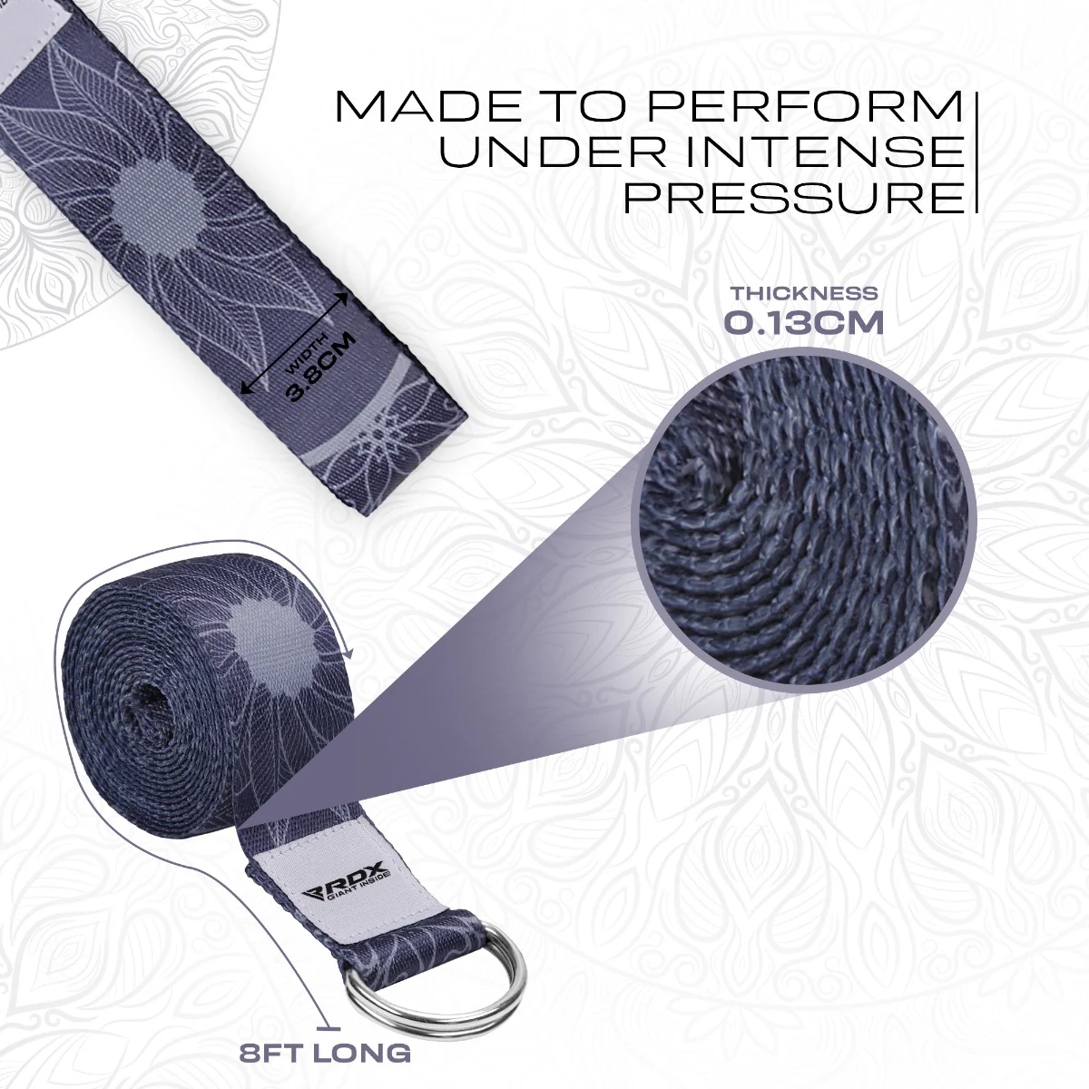 RDX F18 D-Ring Steel Buckle Cotton Yoga Strap - Image 3