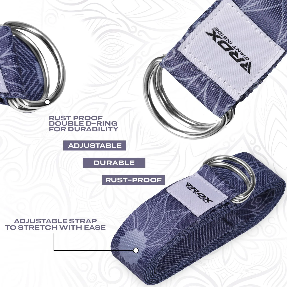 RDX F18 D-Ring Steel Buckle Cotton Yoga Strap - Image 4