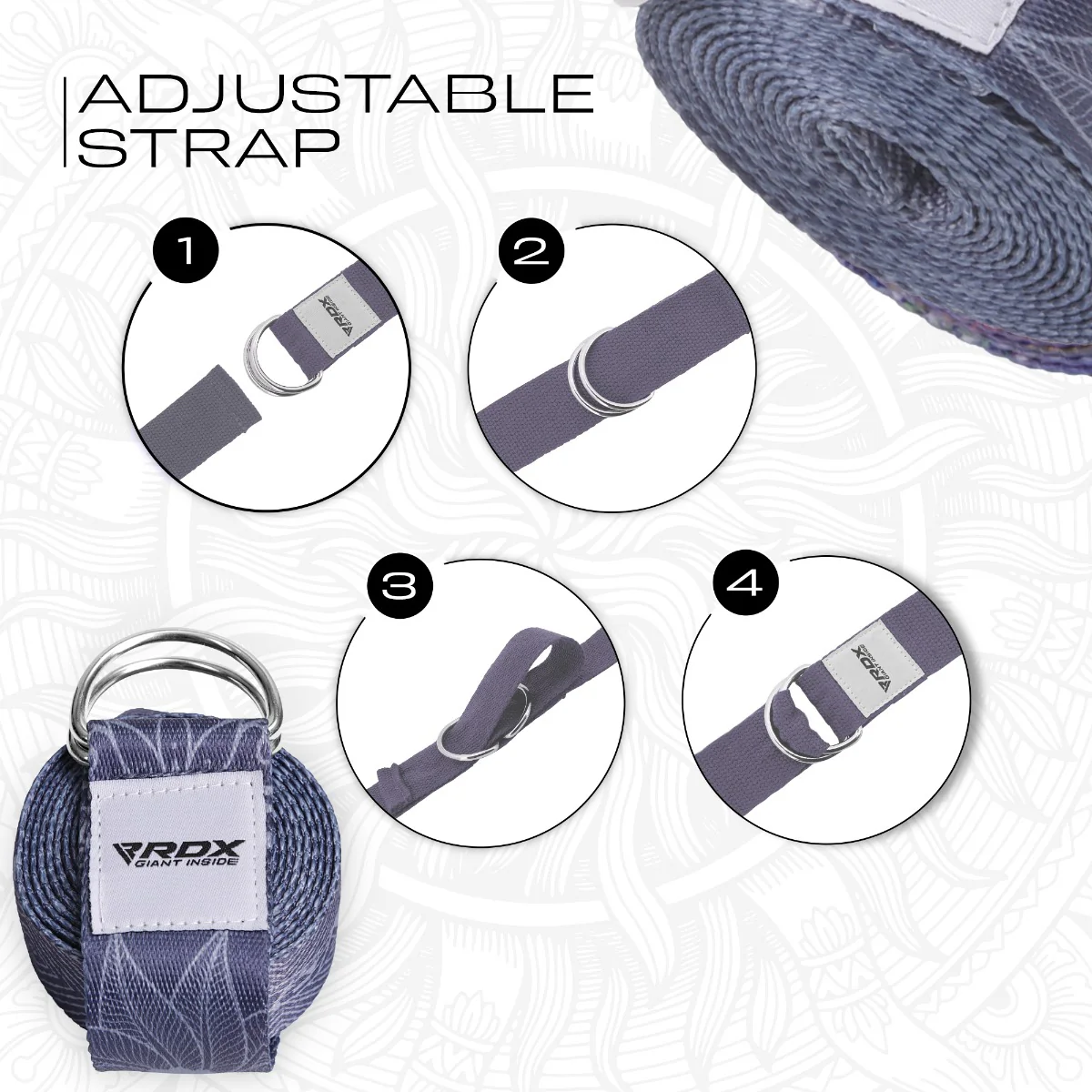 RDX F18 D-Ring Steel Buckle Cotton Yoga Strap - Image 6