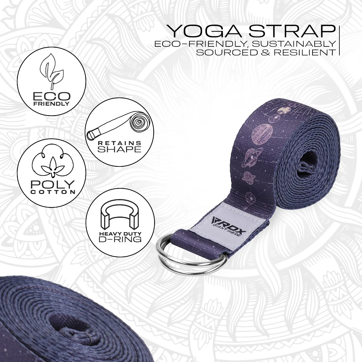 RDX F19 D-Ring Steel Buckle Cotton Yoga Strap - Image 2