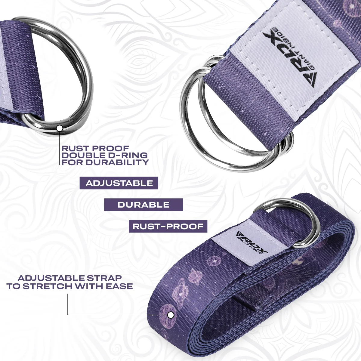 RDX F19 D-Ring Steel Buckle Cotton Yoga Strap - Image 4