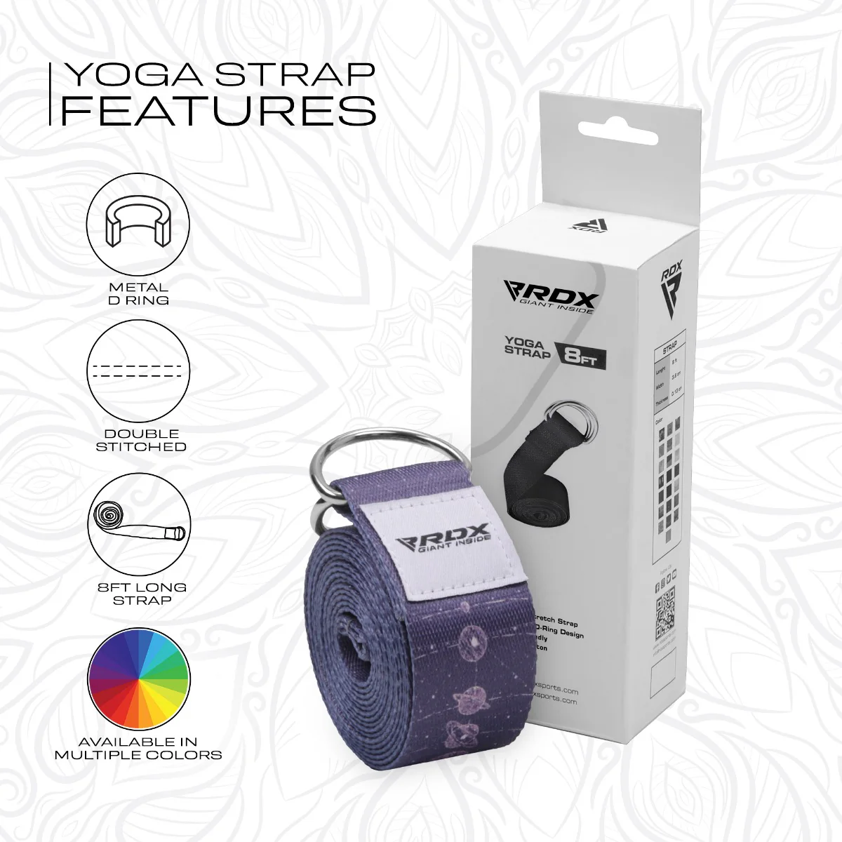 RDX F19 D-Ring Steel Buckle Cotton Yoga Strap - Image 7