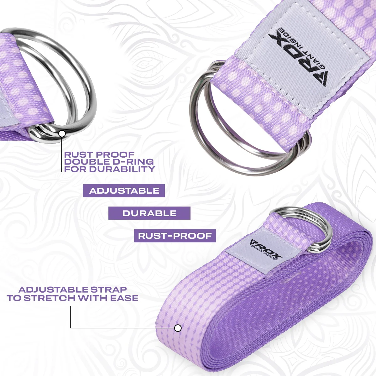 RDX F21 D-Ring Steel Buckle Cotton Yoga Strap - Image 4