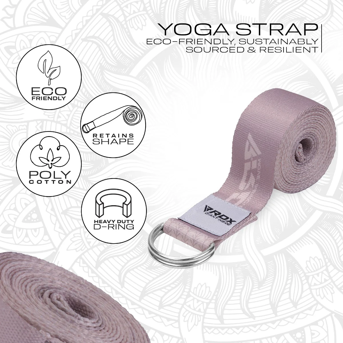 RDX F22 D-Ring Steel Buckle Cotton Yoga Strap - Image 2
