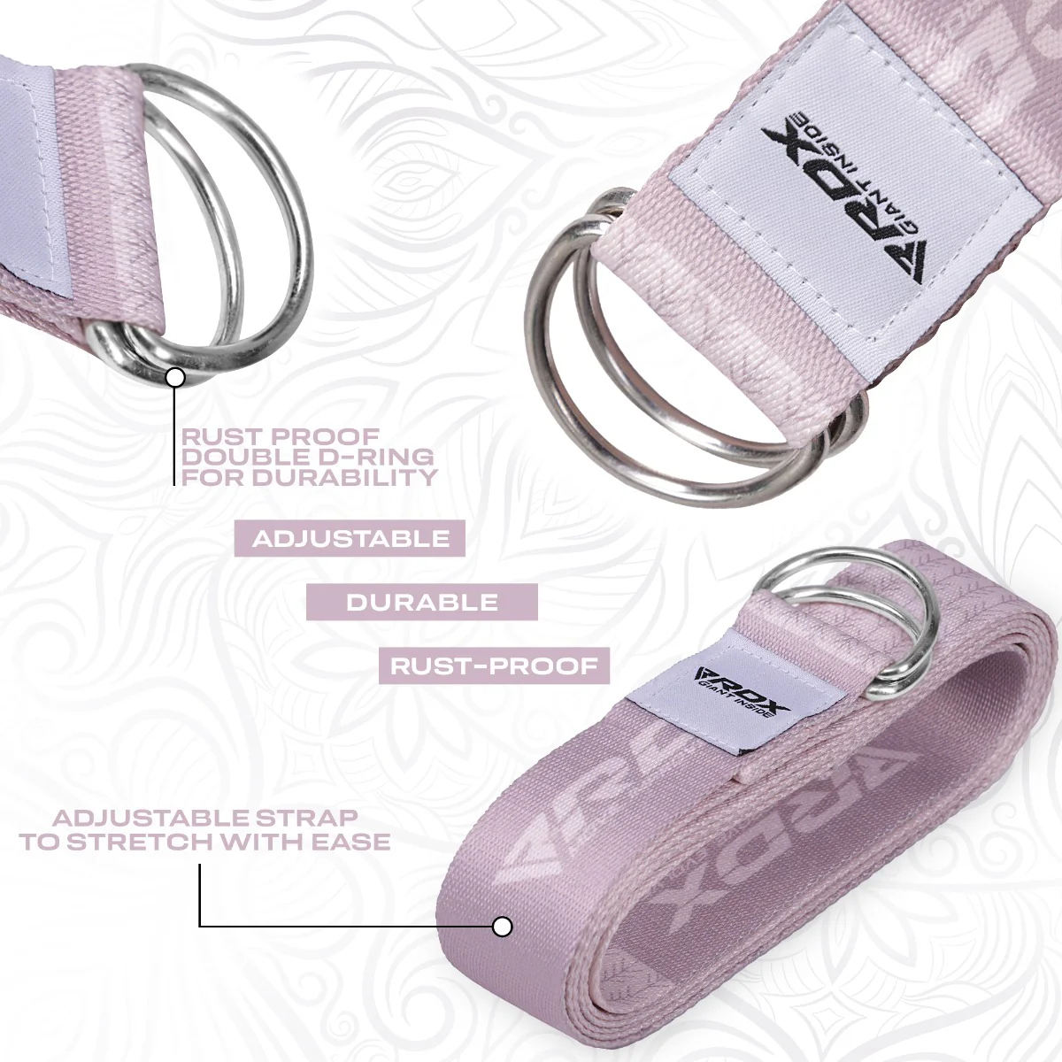 RDX F22 D-Ring Steel Buckle Cotton Yoga Strap - Image 4