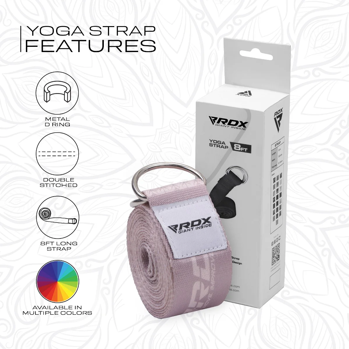 RDX F22 D-Ring Steel Buckle Cotton Yoga Strap - Image 7
