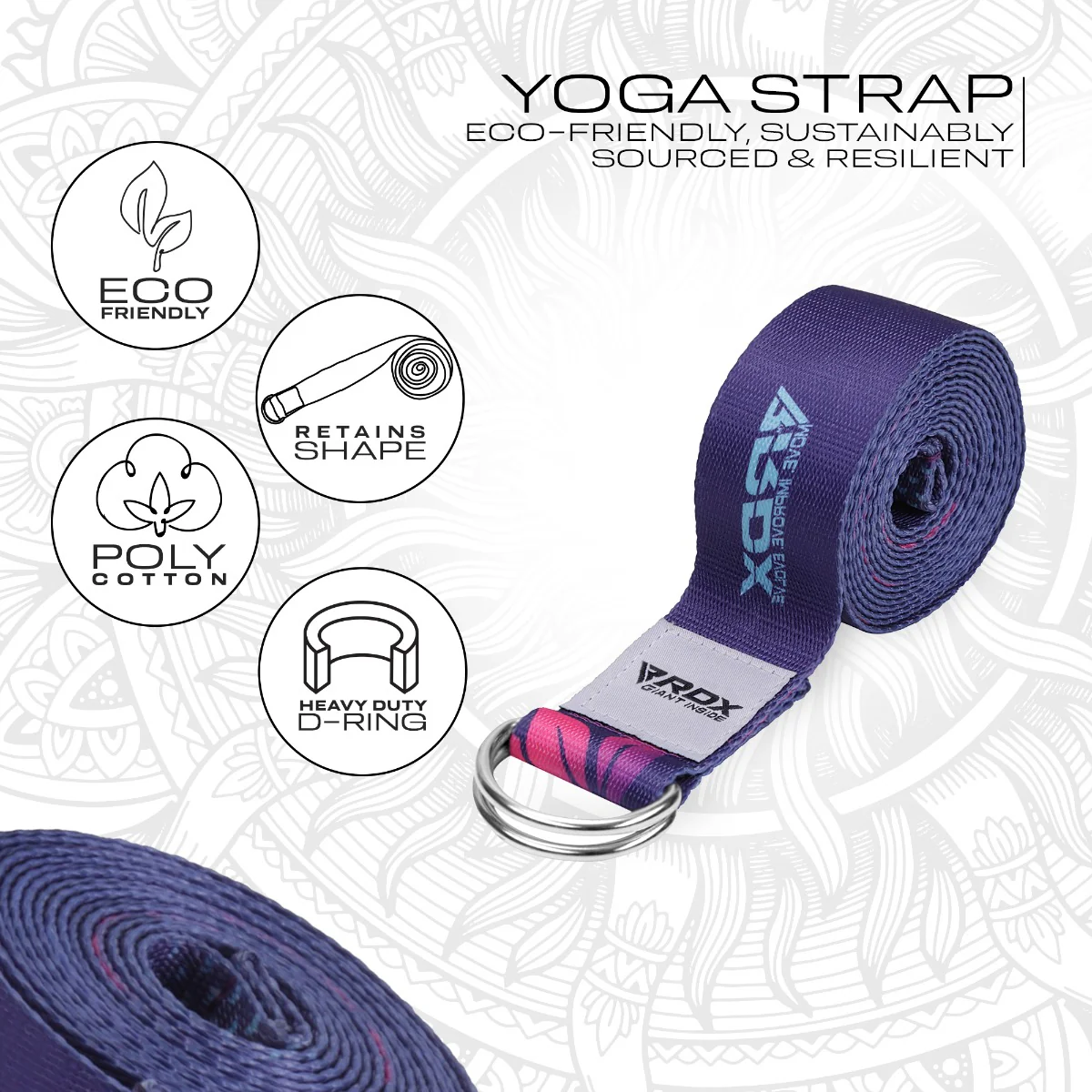 RDX F6 D-Ring Steel Buckle Cotton Yoga Strap - Image 2