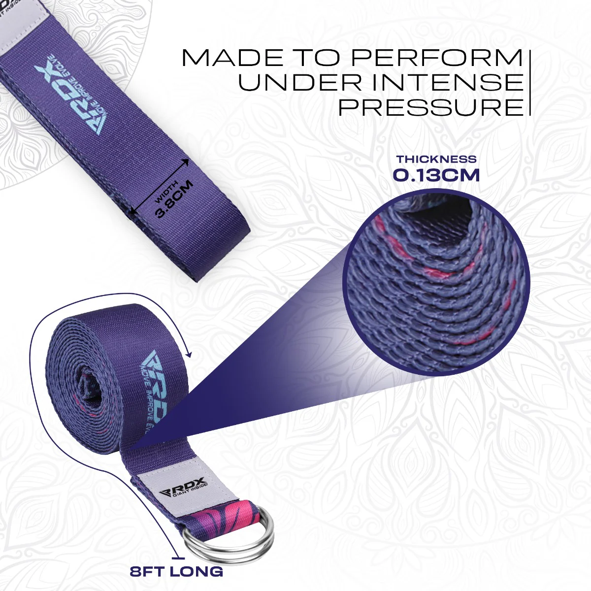 RDX F6 D-Ring Steel Buckle Cotton Yoga Strap - Image 3