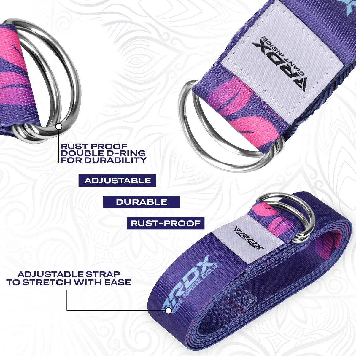 RDX F6 D-Ring Steel Buckle Cotton Yoga Strap - Image 4