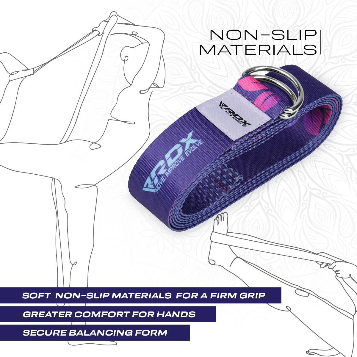 RDX F6 D-Ring Steel Buckle Cotton Yoga Strap - Image 5