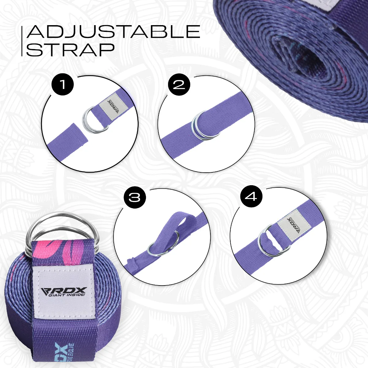 RDX F6 D-Ring Steel Buckle Cotton Yoga Strap - Image 6