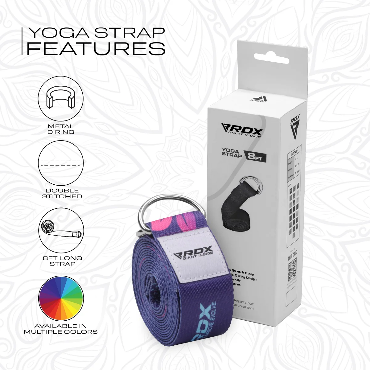 RDX F6 D-Ring Steel Buckle Cotton Yoga Strap - Image 7