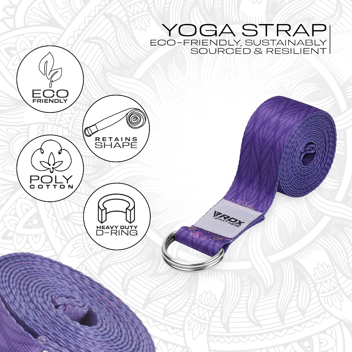 RDX F7 D-Ring Steel Buckle Cotton Yoga Strap - Image 2