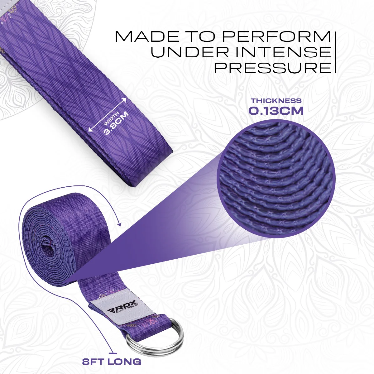 RDX F7 D-Ring Steel Buckle Cotton Yoga Strap - Image 3