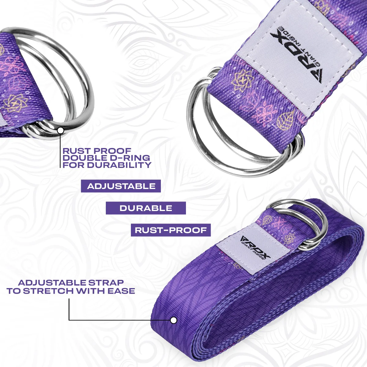 RDX F7 D-Ring Steel Buckle Cotton Yoga Strap - Image 4