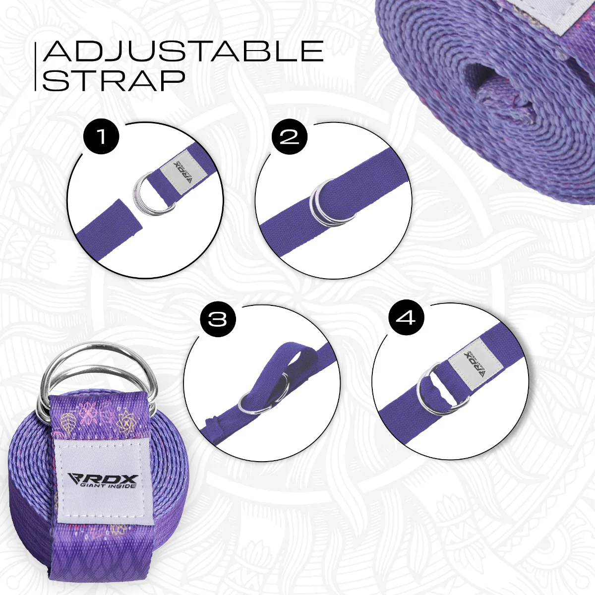 RDX F7 D-Ring Steel Buckle Cotton Yoga Strap - Image 6