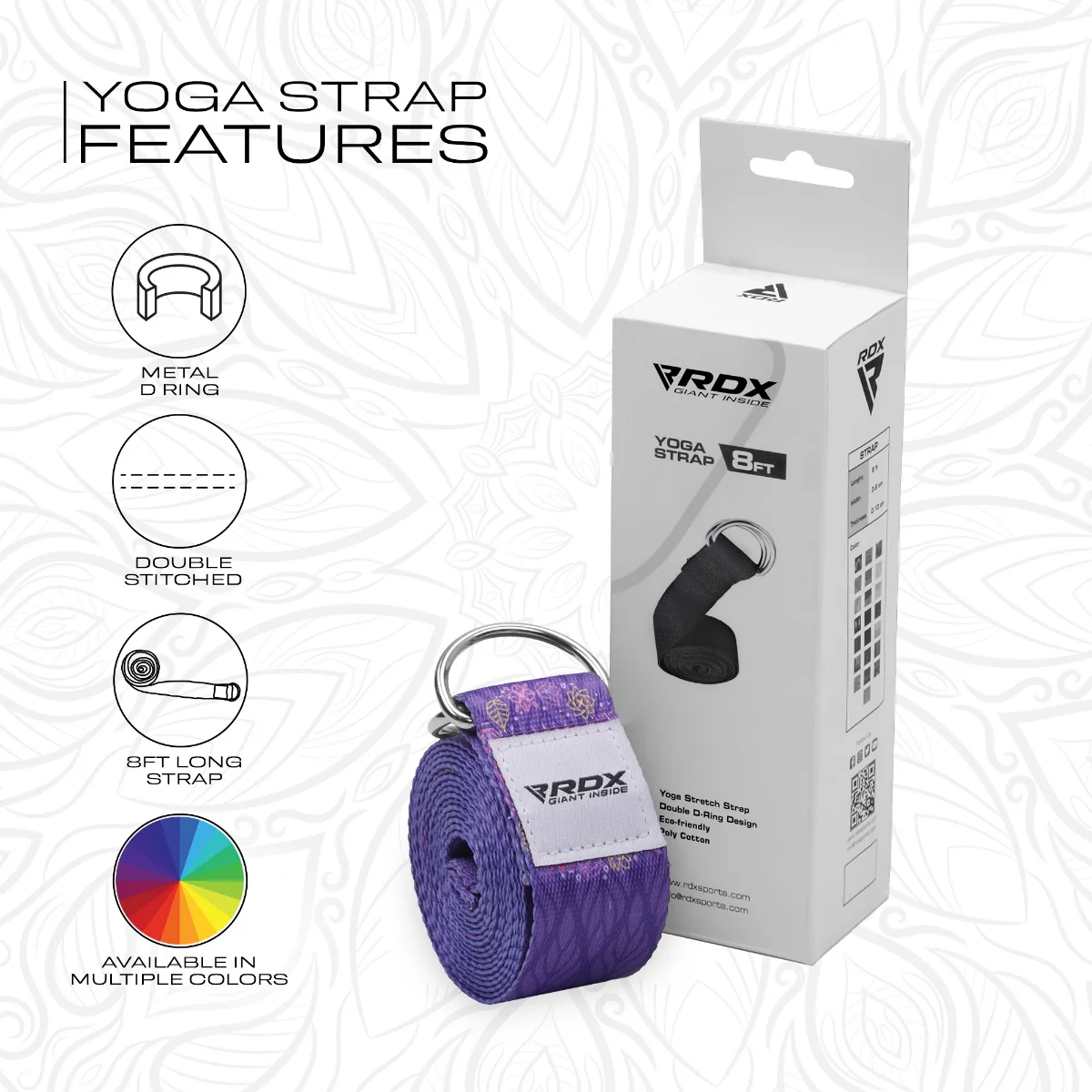 RDX F7 D-Ring Steel Buckle Cotton Yoga Strap - Image 7